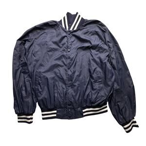 Vintage 70s Win Wear Nylon Varsity Button Lined Jacket Men Large Navy Blue Snap